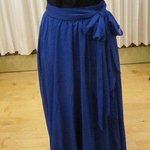 Chiffon royal blue floor length skirt. custom-made double layer w liner + sash L